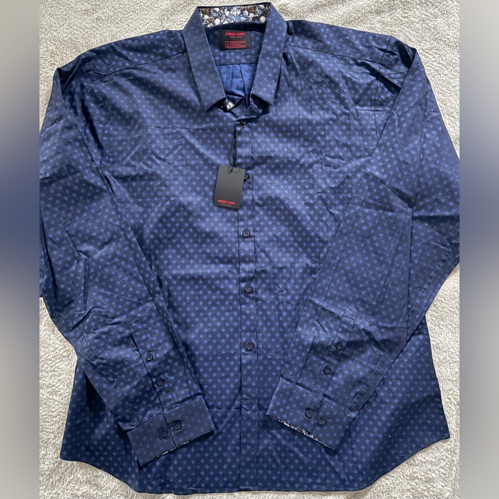 *NWT Jared Lang Dark Blue Geometric Dress Shirt (XXL)*